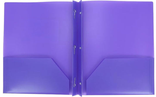 Letter Size Plastic Folder with Pockets and 3 Metel Prongs (Purple) - color: Purple