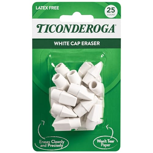 Ticonderoga Pencil Cap Erasers, White, 25 Count, 6 Packs (X38025) - size: 25 Count (Pack of 6)