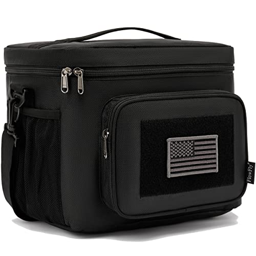 FlowFly Tactical Lunch Bag Large Insulated Lunch Box Cooler Tote for Men, Women with MOLLE/PALS Webbing (Black, Large) - color: Black, size: Large