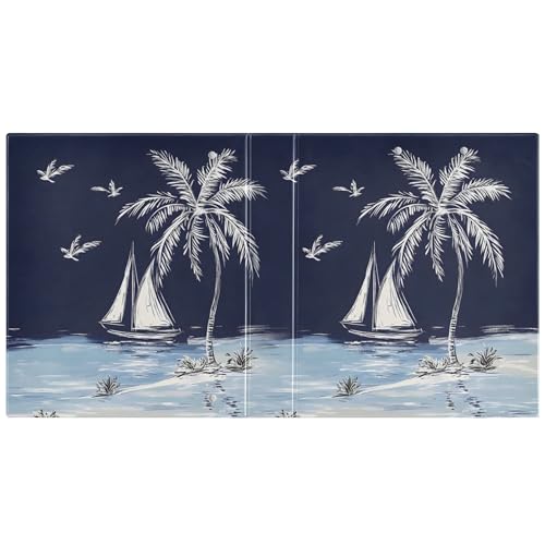 Hawaiian Palm Tree on Navy Blue 3 Ring Binders 1.5 Inch, PVC-Free Clear View Binders Hold 200 Sheets Open D Rings 2 Inner Pockets Clipboard Use, 1 Pack