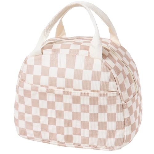 Lunch Bag for Women Men Girl,Large Cute Corduroy Lunch Tote Bags - Reusable Insulated Lunch Box for women with Handle, Leakproof WaterProof Design for Office, School, Work,Picnic. - color: Blown-White