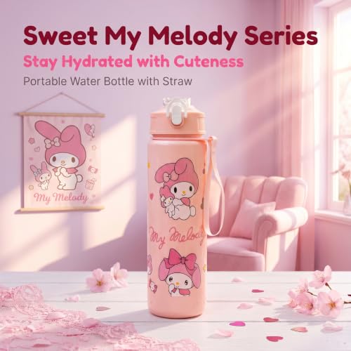 Cartoon Huntrix Water Bottle for Girls, 25oz Leak Proof with Straw Lid, Gifts for Girls (Melody) - color: Melody
