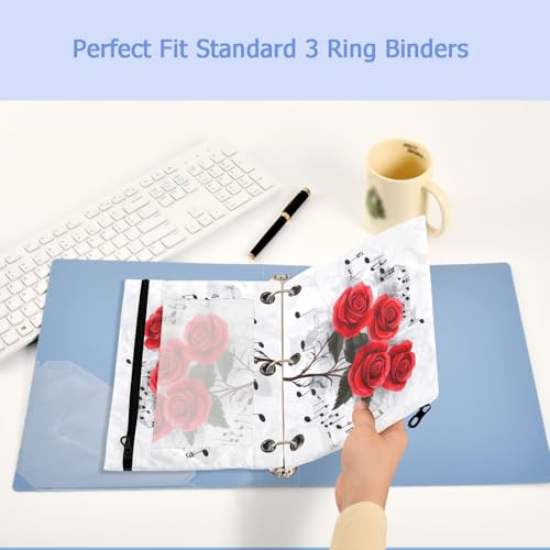 Studying 2 Pack Art Music Notes Red Rose Flowers 3 Ring Binder Pencil Pouch Bags,Clear Window Zipper Storage Case for Boys Girls School Office Supplies Cosmetics Organizers - color: Multi-rose