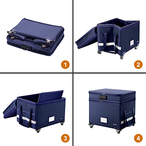DocSafe File Box with Lock, 2-Layer Fireproof Document Box with Wheels,Collapsible File Storage Organizer with Pockets,Large Portable Office Filing Cabinet Hanging Folders,Blue,16''x13.8''x12.2'' - color: Blue
