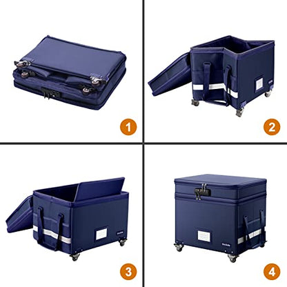 DocSafe File Box with Lock, 2-Layer Fireproof Document Box with Wheels,Collapsible File Storage Organizer with Pockets,Large Portable Office Filing Cabinet Hanging Folders,Blue,16''x13.8''x12.2'' - color: Blue