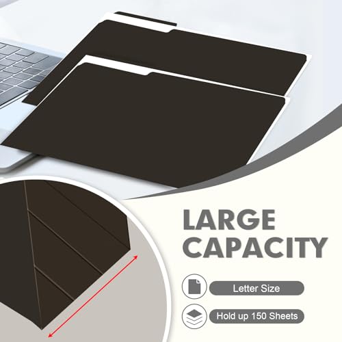 File Folder, PANDRI 120 Pack File Folder, 1/3 Cut Tab, Letter Size, Filing Folder for Office School Business, Black - color: Black