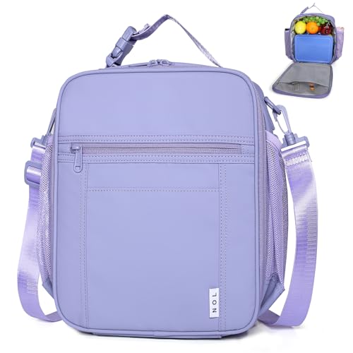 NOL Nylon Waterproof Kids Lunch Bag, Insulated Lunch Bag, Lunch box Cooler, Reusable, Zip Closure with Buckle Handle Holds Lunch Box, Snacks & Water Bottle for School Work,Light purple - color: Light Purple, size: Vertical (7 Liters)