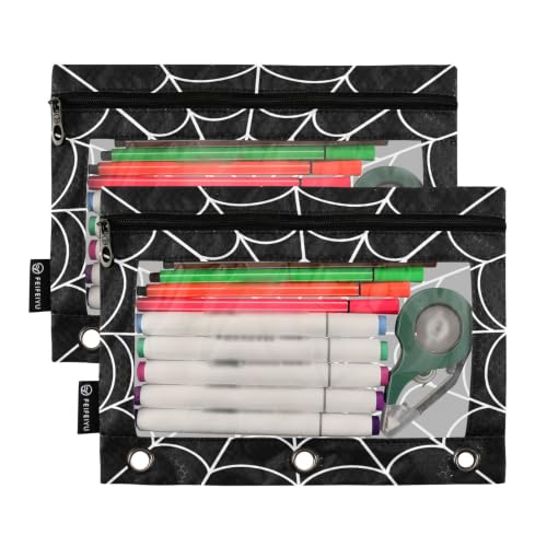 Gredecor 3 Ring Binder Pencil Pouch, Black Spiderweb Zippered Pen Case Pouches with Clear Window, 2 Pack Stylish Office & School Supplie - color: Black Spiderweb