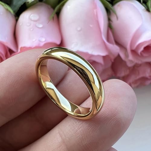 TUTISS 3mm 4mm 5mm 6mm 7mm 8mm 10mm Silver/Gold Tungsten Rings for Men Women Couple Fashion Jewelry Engagement Wedding Bands Domed Polished Comfort Fit - color: 4mm Gold Tungsten