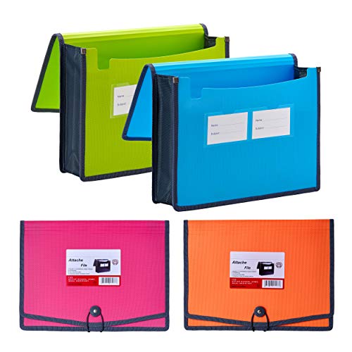 FANWU 4 Pack Plastic Expanding File Wallet Document Organizer with Elastic Cord & Button Closure, Letter Size, 3.5" Expansion, Poly A4 Expandable File Folder for School Office & Home Organization - color: 4 Color