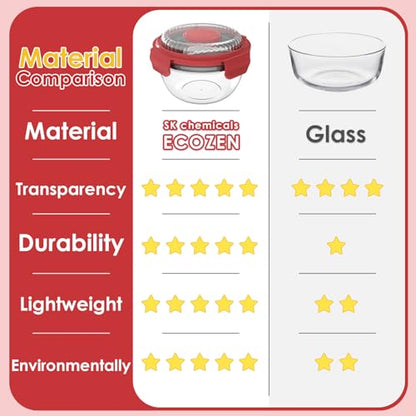 WHALEHOUSE 2-Pack 33 OZ Clear Eco-friendly SK chemicals ECOZEN Salad Container Sets, Portable Plastic Salad Bowls with Lid, Leak-Proof Dressing Container, Bento Lunch Box for Meal Prep & Food Storage - color: Red-2 Pack