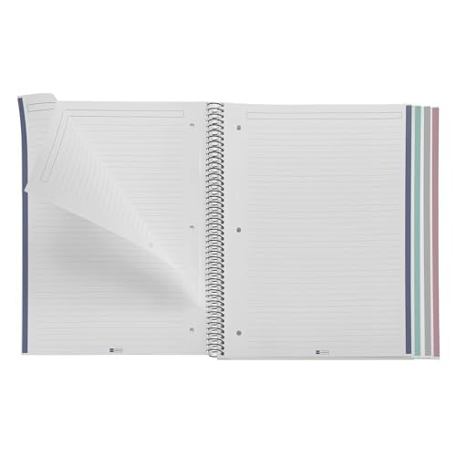 ROARING SPRING M MiquelRius 100% Recycled Collection, Lined 4 Subject Notebook,11" x 8.5", 120 Perforated Sheets, Colored Sections, 3 Hole Punched, Eco Stripes Cardboard Cover