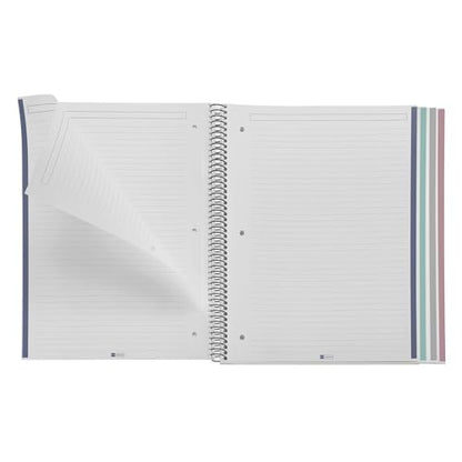 ROARING SPRING M MiquelRius 100% Recycled Collection, Lined 4 Subject Notebook,11" x 8.5", 120 Perforated Sheets, Colored Sections, 3 Hole Punched, Eco Stripes Cardboard Cover