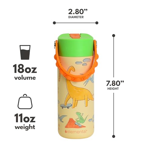 Elemental 100% Leak Proof When Spout is Closed Insulated Kids Water Bottle, Stainless Steel Bottle for School with Straw Lid & Pop-It Handle, Skater Dinos & Green Camo -18oz (2 Pack) - color: Dinos & Green Camo