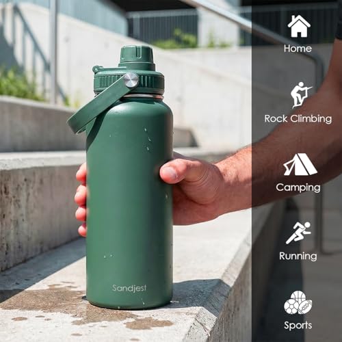 Insulated Stainless Steel Water Bottle 32oz, Vacuum Chug Lid Travel Tumbler for Men Friends Dad Brothers, Birthday Christmas Fathers Day (Army Green) - color: Solid Color 4