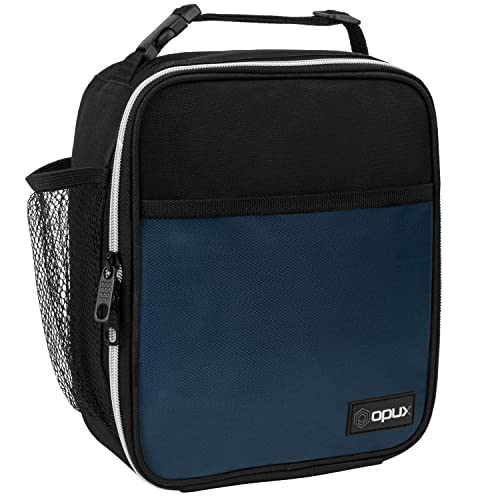 opux Insulated Lunch Bag for Kids Boys Girls, Small Compact Lunch Box with Wide Opening & Mesh Pockets, Reusable Lunch Pail for School, Work, Adults, Men, Women, Navy - color: Navy