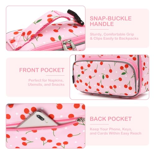 FlowFly Kids Lunch box Insulated Soft Bag Mini Cooler Back to School Thermal Meal Tote Kit for Girls, Boys,Cherry - color: Cherry