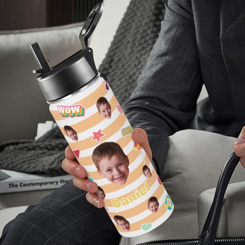 Personalized Kids Water Bottle with Face, Custom Stainless Steel Insulated Sport Water Bottle for School, Back to School Gifts for Boy Girl, Insulated Tumbler with Straw Lid Handle, 18 OZ - color: # design 03 pic