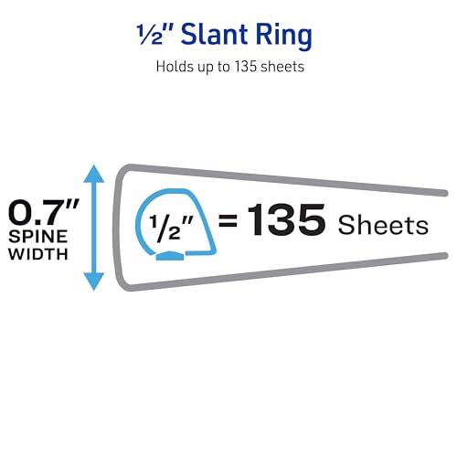 Avery Heavy-Duty View 3 Ring Binder, 0.5 Inch One Touch Slant Rings, 135-Sheet Capacity, DuraHinge, 0.7 Inch Wide Spine, Customizable Clear Cover and Spine, 1 White Binder (79380) - size: 0.5"