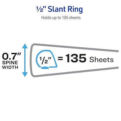 Avery Heavy-Duty View 3 Ring Binder, 0.5 Inch One Touch Slant Rings, 135-Sheet Capacity, DuraHinge, 0.7 Inch Wide Spine, Customizable Clear Cover and Spine, 1 White Binder (79380) - size: 0.5"