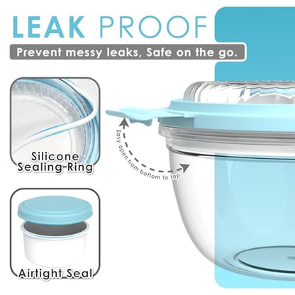 WHALEHOUSE 2-Pack 33 OZ Clear Eco-friendly SK chemicals ECOZEN Salad Container Sets, Portable Plastic Salad Bowls with Lid, Leak-Proof Dressing Container, Bento Lunch Box for Meal Prep & Food Storage - color: Blue-2 Pack