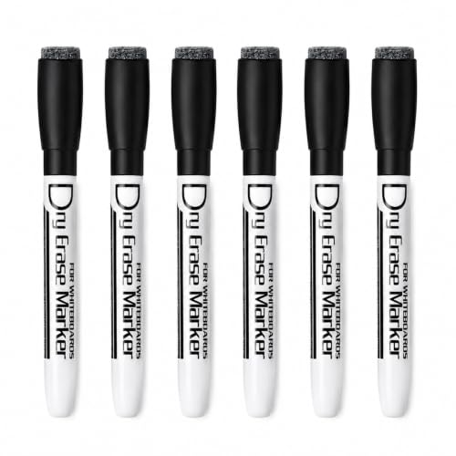 Volcanics Magnetic Black Dry Erase Markers, Fine Tip, 6 Pack | 1mm Whiteboard Markers with Eraser, Low Odor Dry Erase Pens, Smudge-Free, Quick Dry Ink for Whiteboards, Calendars, Office - color: Black, size: 1 Count (Pack of 6)