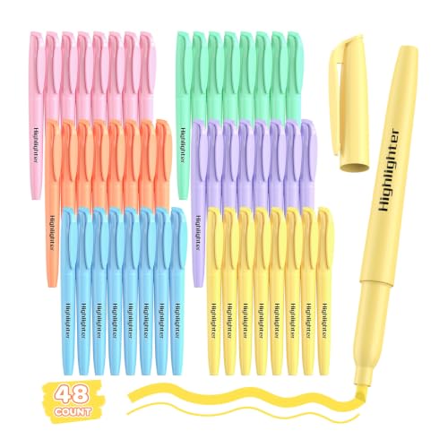 48 Count Pastel Highlighters Bulk - 6 Assorted Soft Colors, Chisel Tip, No Bleed & Quick Dry, Ideal for Note Taking, Studying, School, Office, Student & Teacher Supplies - color: Pastel Multicolor
