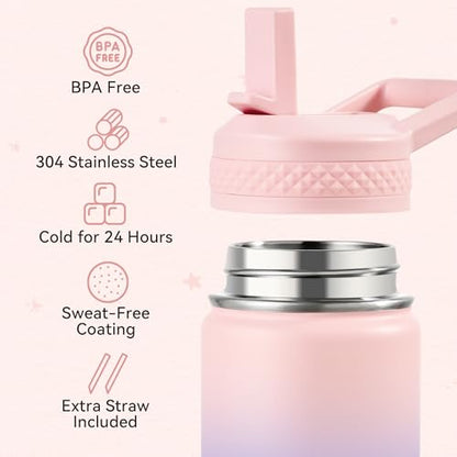 Fijinhom 12 oz Kids Water Bottle, Toddler Water Bottle with Straw, Boys&Girls Bottle for School, 304 Stainless Steel Vacuum Insulated Bottle for Kids, BPA-Free, Leak-Proof, Dreamy Purple - color: Dreamy Purple