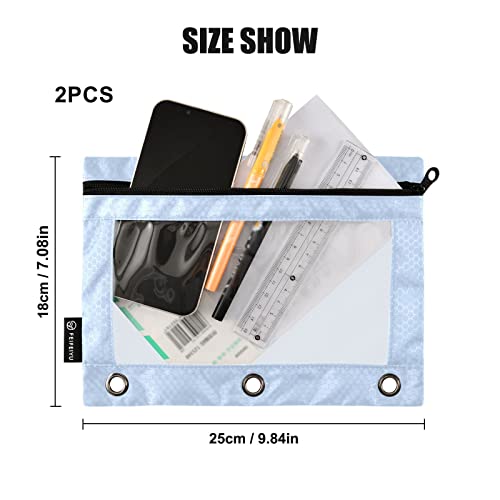 Binder Pouches,Light Steel Blue Pencil Pouch for 3 Ring Binder 2 Pack Clear Pencil Bag with Zipper for Office School Supplies - color: Light Steel Blue