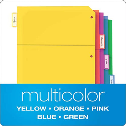 Oxford Plastic 2 Pocket Binder Dividers, 5 Tab 1/5 Cut, Multicolor Large Tab Set, Insertable Dividers with Paper Inserts, Letter Size, 3 Sets (89602) - size: 5 Tab