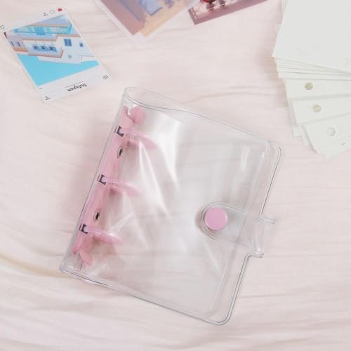 2 Pcs Mini 3 Ring Binder Covers with Mini Binder Inner Paper Pockets Clear PVC Notebook Loose Leaf Binder Round Ring Protector Binder Pockets