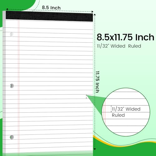 3 Hole Legal Pad 8.5 x 11, 2 Pack White Note Pads, Notebook Paper Wide Ruled, Writing Paper Pads, Notepads with Binder Holes, Lined Paper 8.5x11.75, Ideal for School, Home, Office, 50 Sheets/Pack - style: 2 Pack-50 Sheets/Pad-White