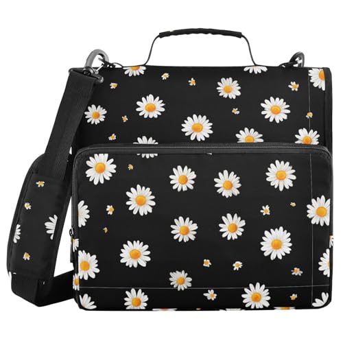 Aslsiy Zipper Binder for Girls Boys Cute Daisy Flower (14) 1.5 inch 3-Ring Binder Organizer Trapper Keeper with Shoulder Strap for School Office Supplies
