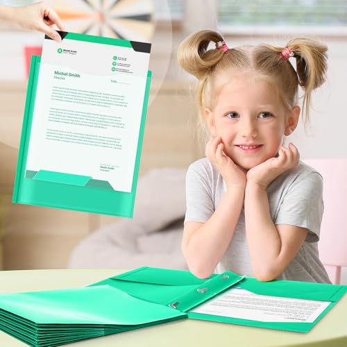 Henoyso 24 Set Take Home Folders with Clear Front Pocket, School-to-Home Communication Folder Bulk for Back to School Classroom, Heavy Duty Plastic Parent-Teacher Homework Folders (Green) - color: Green