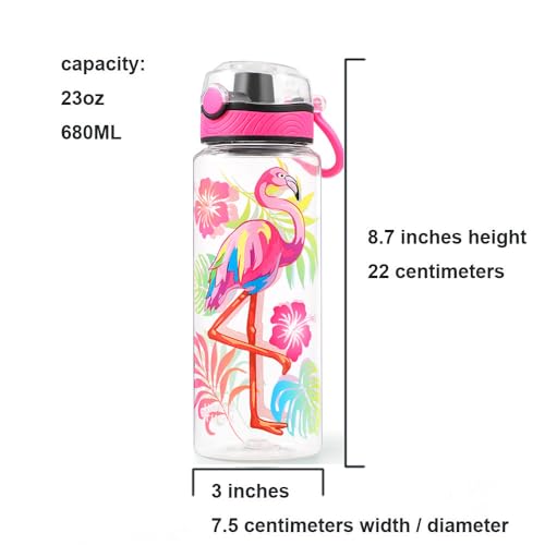 Cute Water Bottle for School Kids Girls, BPA FREE Tritan & Leak Proof & Easy Clean & Carry Handle, 23oz/ 680ml - Flamingo - color: Flamingo