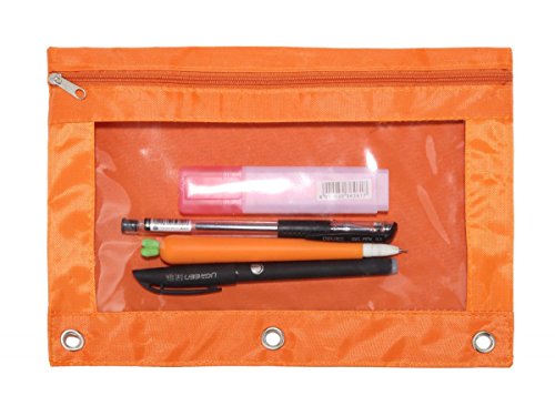 18-Packs 3 Ring Pencil Pouch with Clear Window School Classroom Binder Pocket Case Office Stationery Bag Orange - color: orange