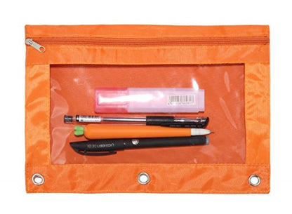 18-Packs 3 Ring Pencil Pouch with Clear Window School Classroom Binder Pocket Case Office Stationery Bag Orange - color: orange