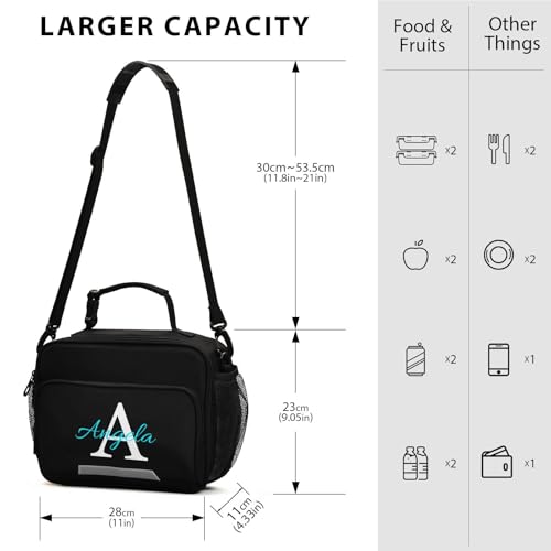 Custom Student Lunch Bag for Boys Girls Black Solid Color Personalized Name Lunch Box Insulated Cooler Bag for School Picnic Office - color: Multi01