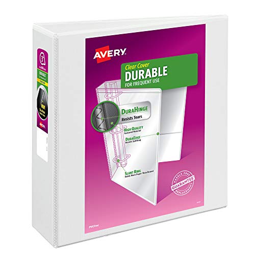 Avery Durable Clear View 3 Ring Binders, 3 Inch EZD Rings, 1 White Binder (09701) - size: 3", style: 1 Pack