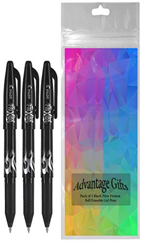 Frixion Ball Stick Erasable Gel Pens Fine Point (.7mm) Black Ink 3-pk; Bundle with Plastic Reusable Pouch - size: 1 Count (Pack of 3)