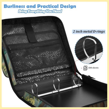 Custom Binder Bag Personalized Jungle Dinosaur 3 Ring Zipper Binder Bag with Laptop Pockets and Shoulder Strap Tote Binders Organizer Case for School Office - color: Custom Dinosaur