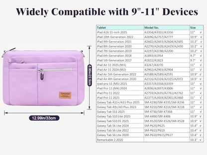TiMOVO 9-11" Anti-Theft Tablet Sleeve with Strap for iPad, Purple | Anti-Theft Design Tablet Bag with Shoulder Strap, Fits iPad 10.9"/10.2", Air 11/5th/4th Gen 10.9", Galaxy Tab A9+ 11" - color: Purple