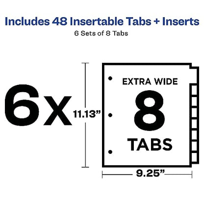 Avery Big Tab Extra-Wide Insertable Clear Tab Dividers for 3 Ring Binders, 8-Tab Set, White, 6 Sets (11254) - color: White, size: 8 tab, style: 6 Sets