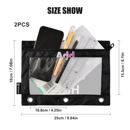 Personalized Binder Pencil Pouch 3 Ring Custom DIY Name Photo Zipper Pencil Pouches Case Customized Cosmetic Bags with Clear Window Organizer for School Office, 2 Pack - color: Custom