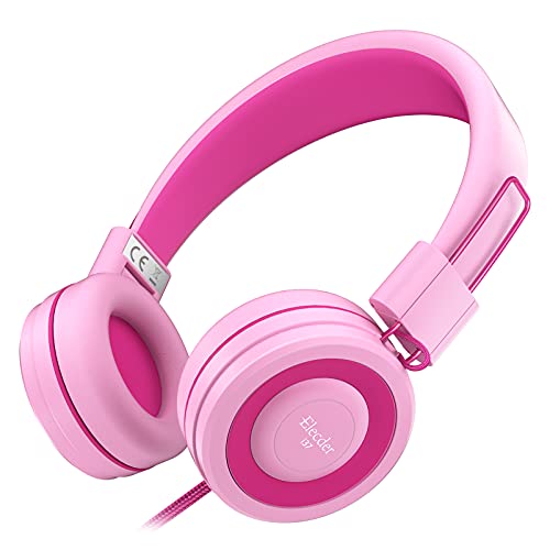 ELECDER i37 Kids Headphones for School Children Girls Boys Teens, Rose/Pink | Foldable Adjustable Lightweight, 3.5mm Audio Jack On Ear Headphones for Smartphones Chromebook Computer PC Tablets Travel - color: Pink, size: Kids Teen, style: On-Ear with 3.5