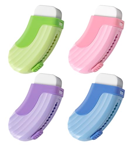 Pack Rubber Erasers Sliding Retractable Eraser, Large White Erasers for School Office Art Drawing Pencil Eraser for Kids - color: Pink&green&blu&purple