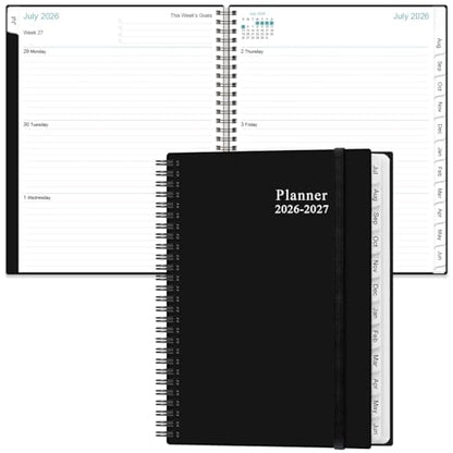 2026-2027 Planner - Planner 2026-2027 from July 2026 to June 2027 with 12 Monthly Tabs, Flexible Cover, Inner Pocket, 8.5" x 11", Black - color: Black, size: 8.5" x 11"