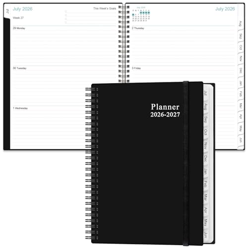 2026-2027 Planner - Planner 2026-2027 from July 2026 to June 2027 with 12 Monthly Tabs, Flexible Cover, Inner Pocket, 8.5" x 11", Black - color: Black, size: 8.5" x 11"