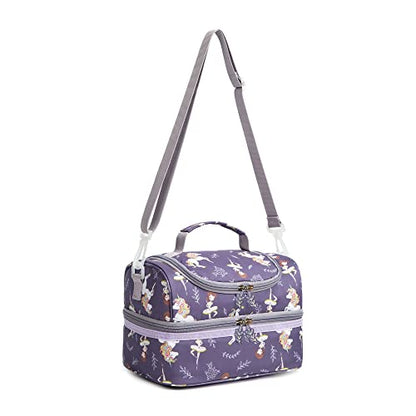 Insulated Kids Dual Compartment Lunch Bag Tote Pack for Girls Boys Toddler Kindergarten School Picnic Food Cooler Hot Water Ice with Strap (Ballet Dancer) - color: Ballet Dancer