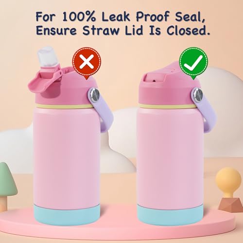 Kerilyn 12oz Kids Water Bottle 2 Pack, Stainless Steel Insulated Water Bottle Bulk, Toddler Cups with Straws Leak-Proof, Kids Water Bottles for School Boys Girls, BPA Free, Rose Red+Charm Pink - color: A. Rose Red+Charm Pink